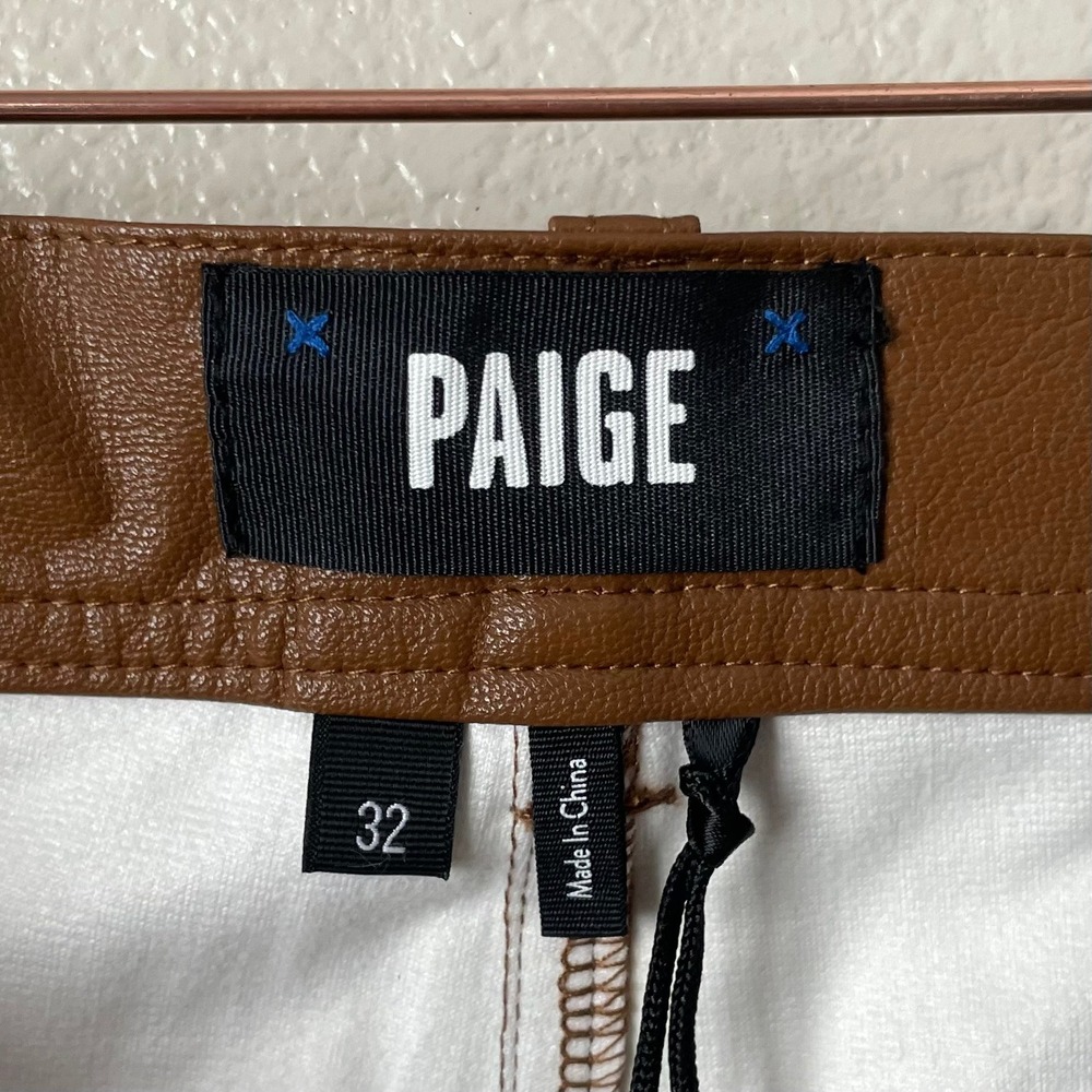 PAIGE Pants Womens Size 32 Brown Claudine Vegan Faux Leather Flare High Rise NEW - Picture 9 of 12